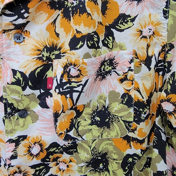 Levis Mens Short Sleeve Hawaiian Floral Button Down Shirt 2 Pocket Size M - Picture 3 of 13